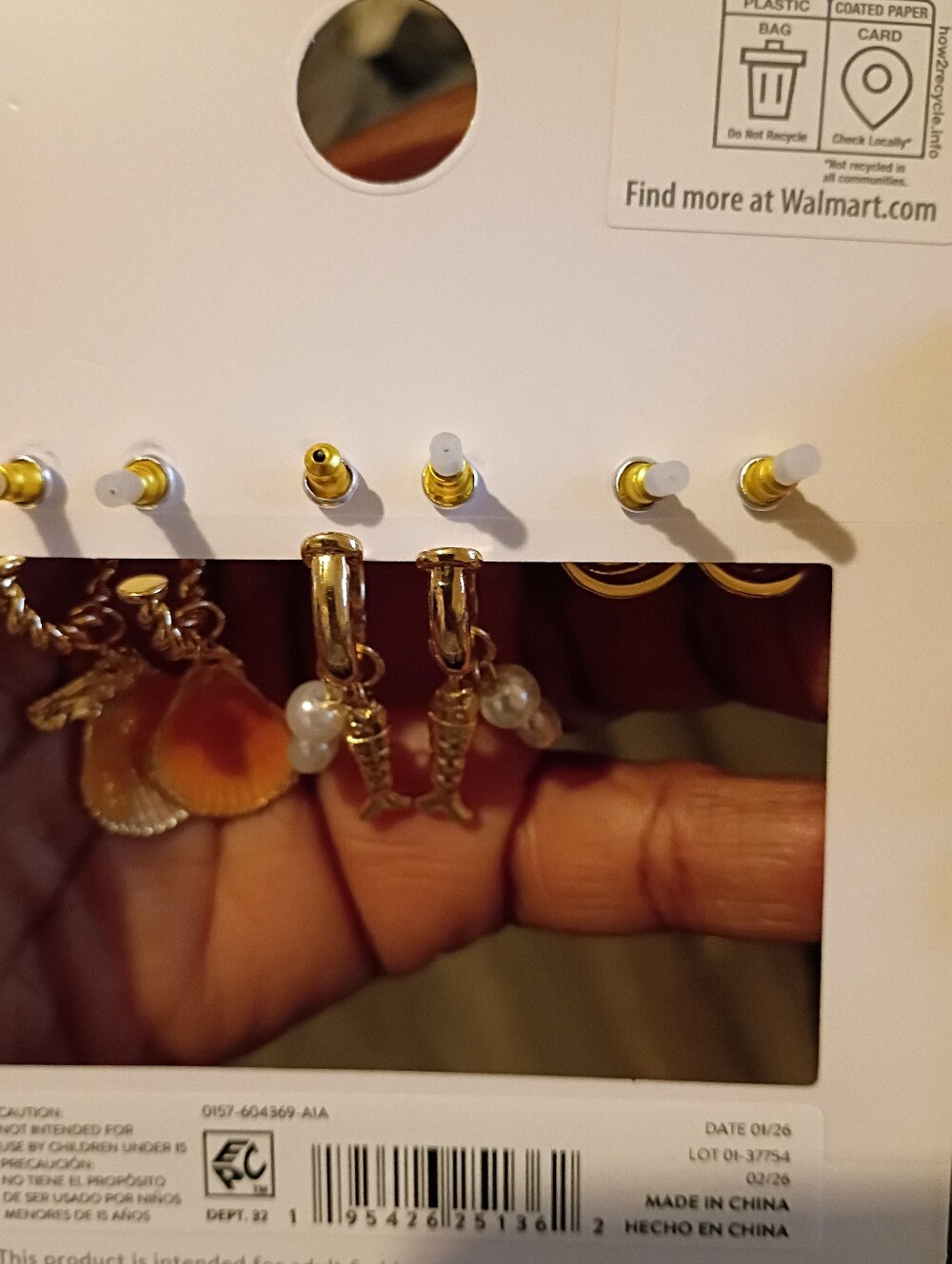 Time and Tru Gold Hoop Earrings with White Pearl Accents
